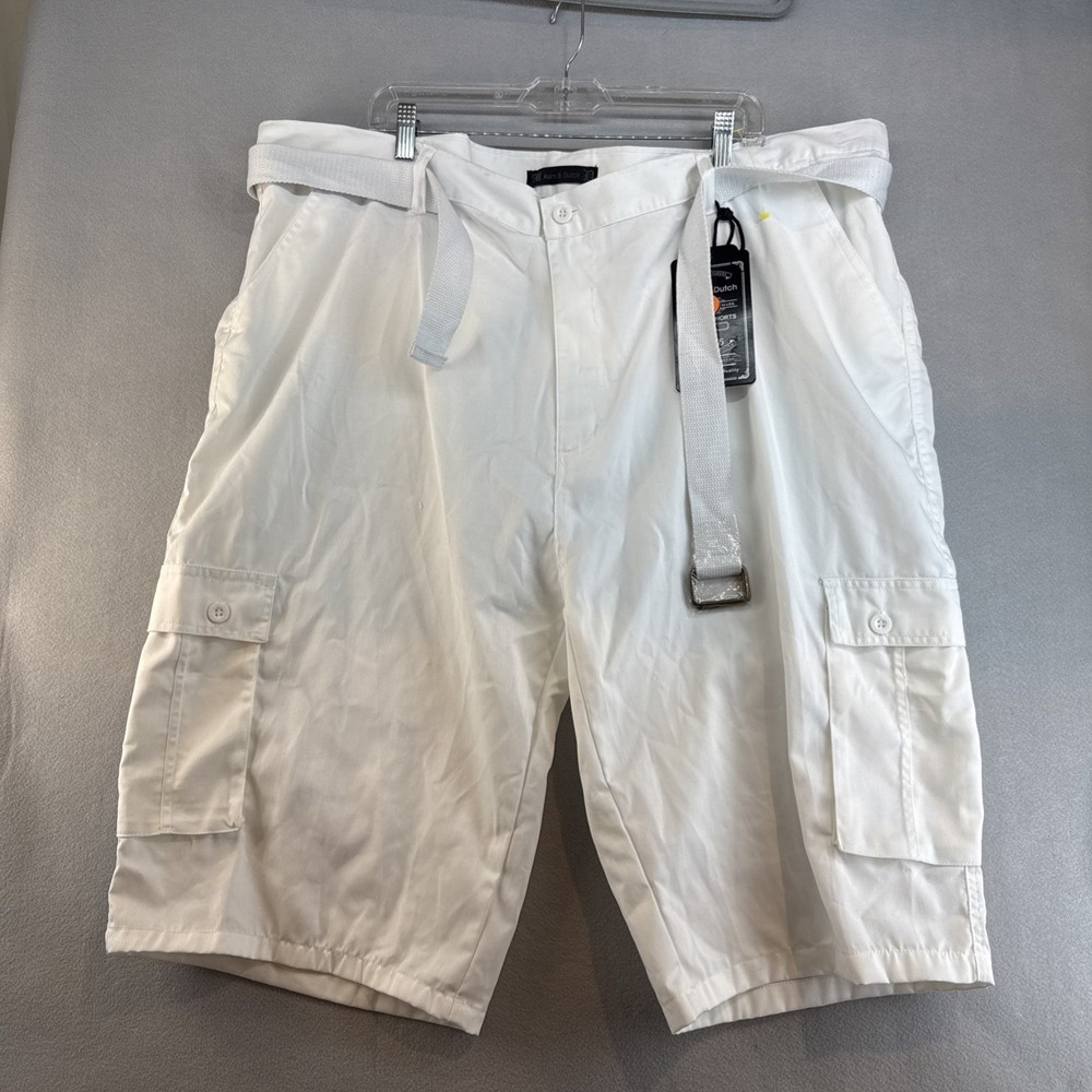 NWT Men's Marx & Dutch White Flap Cargo Pocket Shorts w/ Belt Size 48 Big, Tall